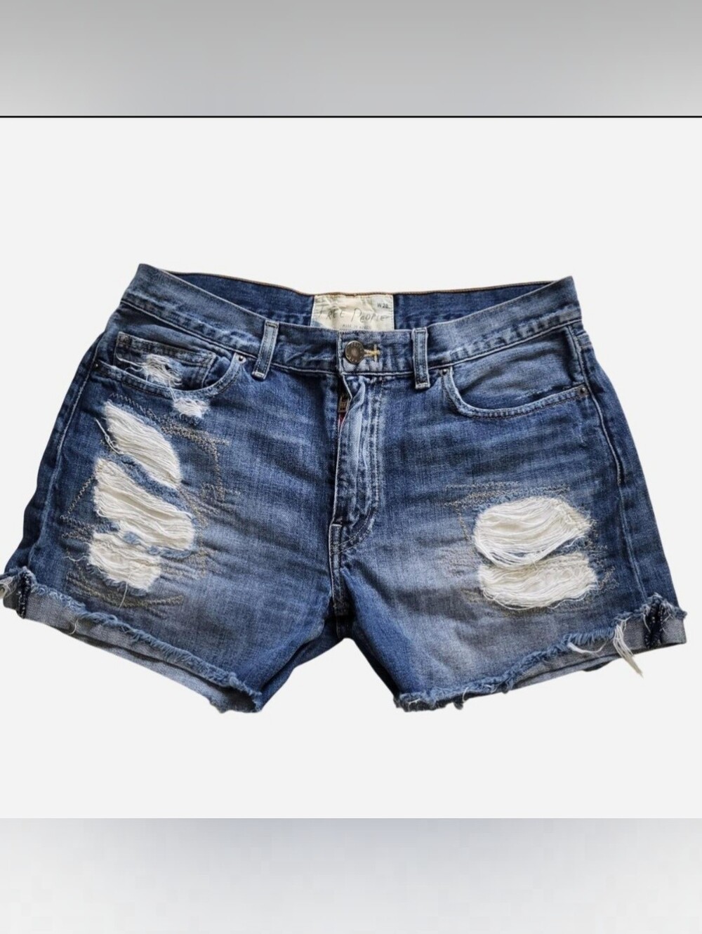 Distressed Free People Blue Denim Shorts